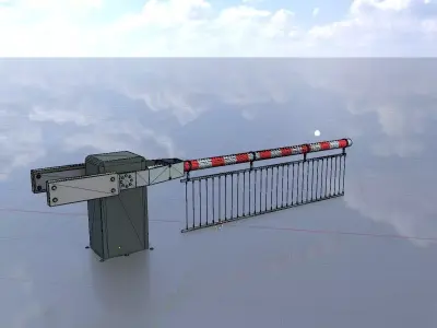 Railway Crossing Barrier 3 m with protective grid closed  Low-poly 3D model