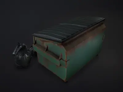 Garbage bin and bags Low-poly 3D model