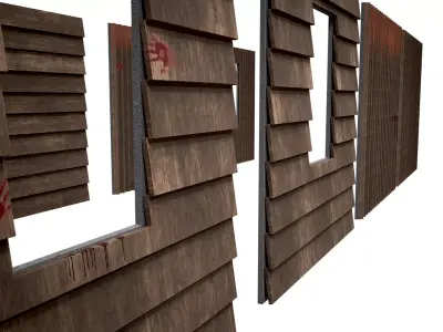 Modular House Front Abadoned Building Free low-poly 3D model