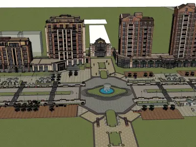 interactive environment along highrise building mall 3D model