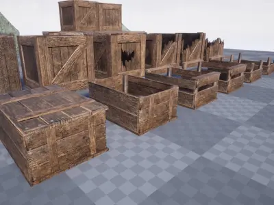 Wooden Crates Set Low-poly 3D model