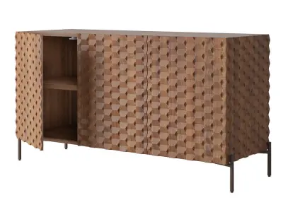 Crate and Barrel Raffael Small Carved Wood Media Console 3D model