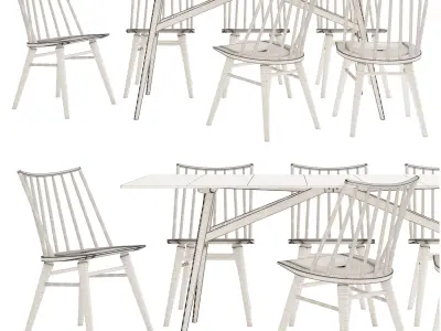 Dining Set Jensen west elm  Paton Black Oak Windsor Dining Chair 3D model