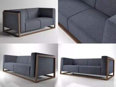 Curb four different sofas with wooden frames 3D model