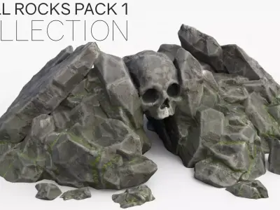 Skull Rock Set bundle - Grey Jagged Stone 3D Model Pack