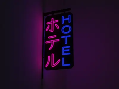 Cyberpunk Style Neon Sign with Japanese - Hotel Low-poly 3D model