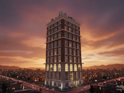 Modern Brick Tower Building Low-poly 3D model
