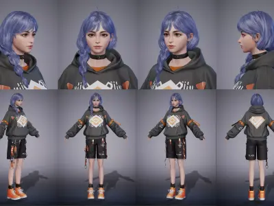 Fashion techwear young girl scifi future  Low-poly 3D model