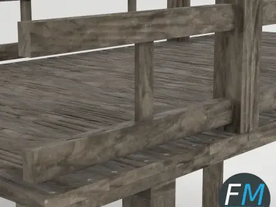Wooden pier with railing 3D model