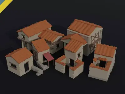 Cartoon ancient rome buildings Polygonal Style Low-poly 3D model