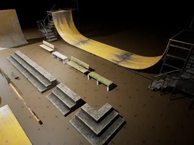 Skate Park Props Set  Low-poly 3D model