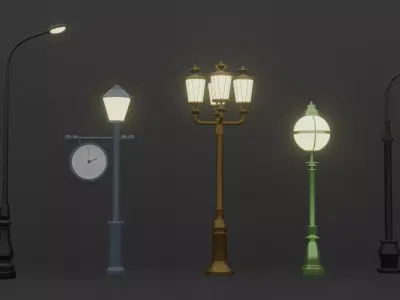 5 street lamps and 5 wall mounted lamps 3D model
