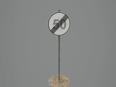 Road Sign 12 - End Speed Limit - 50 Low-poly 3D model
