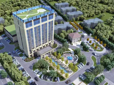 Modern Office Tower with Podium and Fountain Plaza 3D model