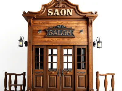 Vintage Western Salon Facade D Model Pack Low-poly 3D model