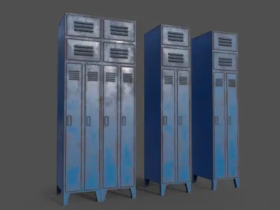 PBR School Gym Locker 10 - Blue Light Low-poly 3D model