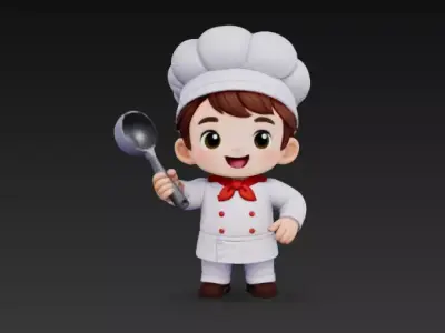 Chibi Kid Chef - Cute Cartoon Cook Character 3D Model Low-poly 3D model