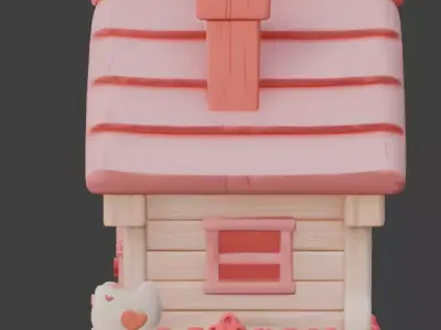 Stylized Valentine Cupid Cabin 3D Model Low-poly 3D model