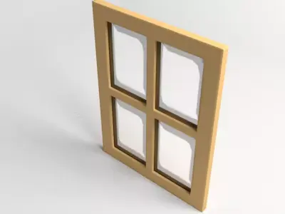 Window 1 wooden door with four glass panes 3D model