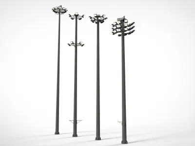 floodlight 2 four street light poles 3D model