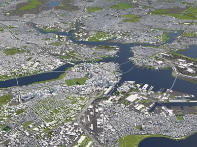Boston 50x50km 3D City Map 3D model