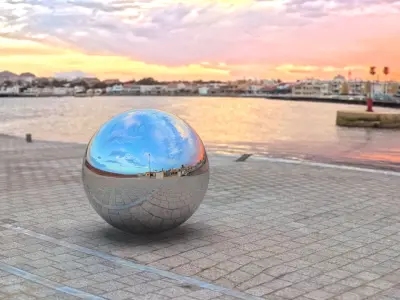  Panorama - Modern Marina Promenade at Golden Hour Low-poly 3D model