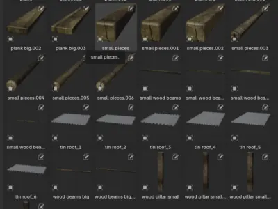 Wood planks and roof sheets Low-poly 3D model