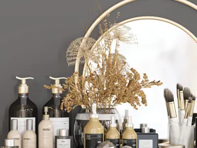 decorative set bathroom vanity with gold and decorations Low-poly 3D model