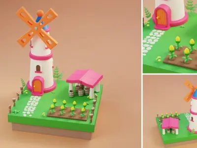 Cartoon Farm Islands Exteriors Low-poly 3D model