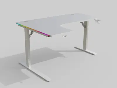 Corner White Gaming Desk - High-Details Asset Low-poly 3D model