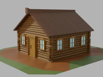 Cartoon Low-poly wooden house Low-poly 3D model