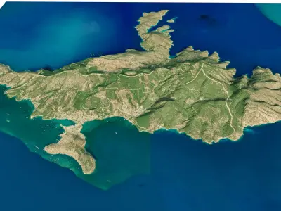 Poros Island 3D model terrain Low-poly 3D model