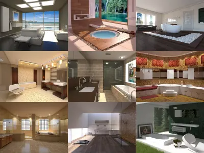 Bathrooms collection 3 different bathroom designs 3D Model Pack