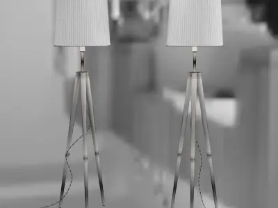 Scandinavian-style floor lamp with three wooden uprights  3D model