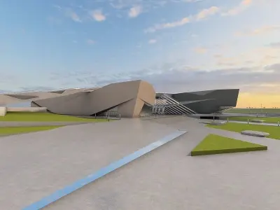 Museum futuristic building in desert 3D model