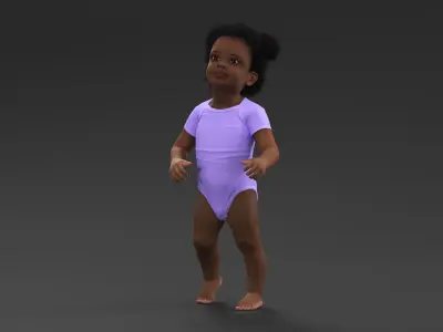  Little Girl Light Black Skin in Bodysuit Rigged for Cinema 4D 