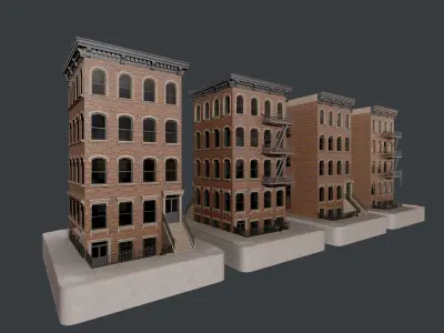 3 City Apartment Buildings Game Ready 3D model