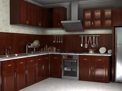 wooden kitchen Low-poly 3D model
