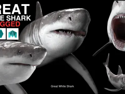 humpback whale plus White shark both rigged  3D Model Pack