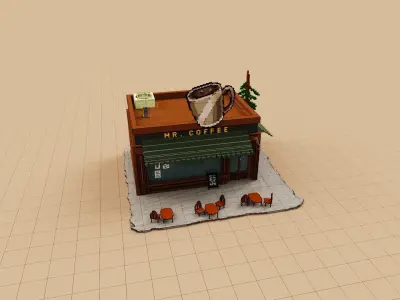 Voxel Coffee Shop  Low-poly 3D model