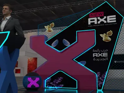 High-Impact Neon Neon Exhibition Stand with Integrated Branding 3D model