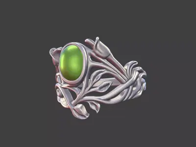 Silver Art Nouveau Cabochon Ring 3D print model
