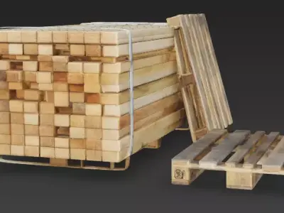 Stack of Raw Construction Lumber and Pallets 3D Model Low-poly 3D model