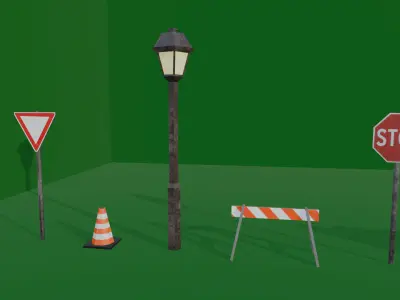 STREET ASSETS 1 - LOW POLY - PS1 RETRO STYLE Low-poly 3D model