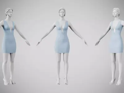 Dress 34 Light Blue Low-poly 3D model