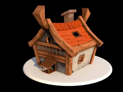 Stylized Medieval Hut Low-poly 3D model