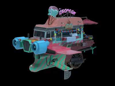 Flying Ice Cream Truck Low-poly 3D model
