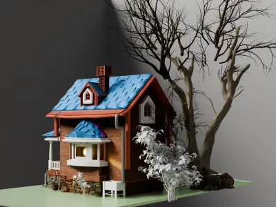 Cartoon House 3D model 6