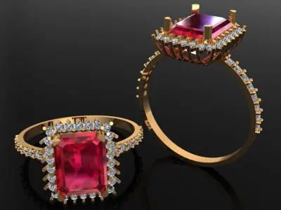 Women Ring 7 women light weight emerald cut engagement ring 3D print model