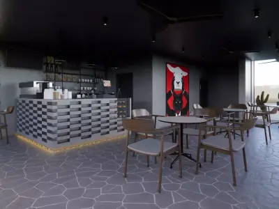 BRUTALIST COFFEE SHOP Low-poly 3D model